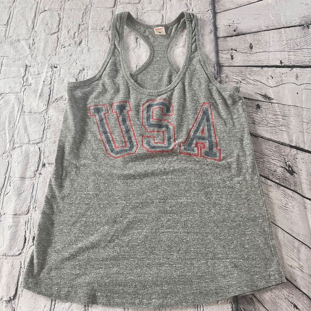HOMAGE USA Tank Top American Patriotic Cotton Blend Size S Unisex Gray